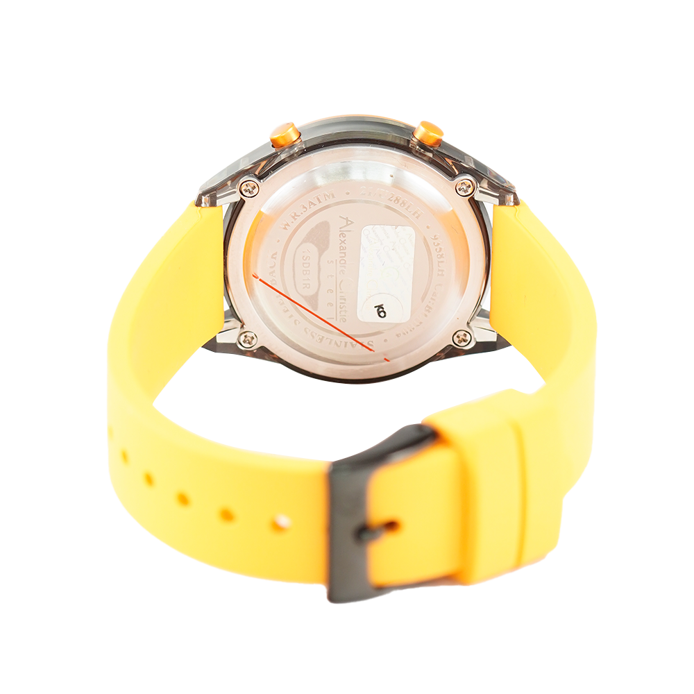 Jam Tangan Alexandre Christie AC 9358 LHRIPBAYL Women Digital Dial Yellow Rubber Strap