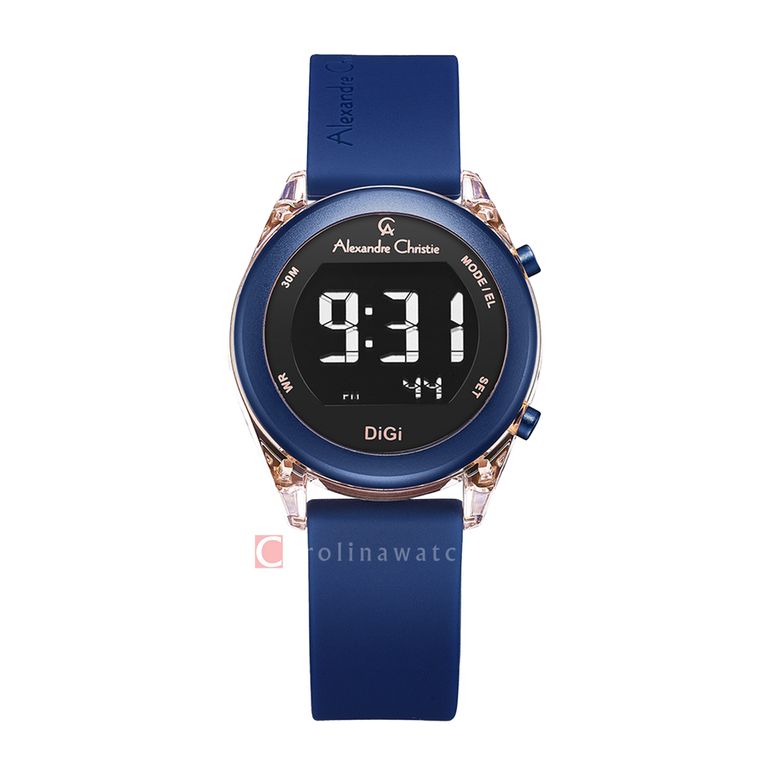 Jam Tangan Alexandre Christie AC 9358 LHRRGBABU Women Digital Dial Blue Rubber Strap