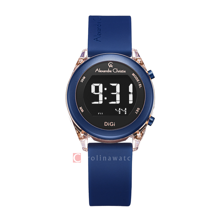 Jam Tangan Alexandre Christie AC 9358 LHRRGBABU Women Digital Dial Blue Rubber Strap