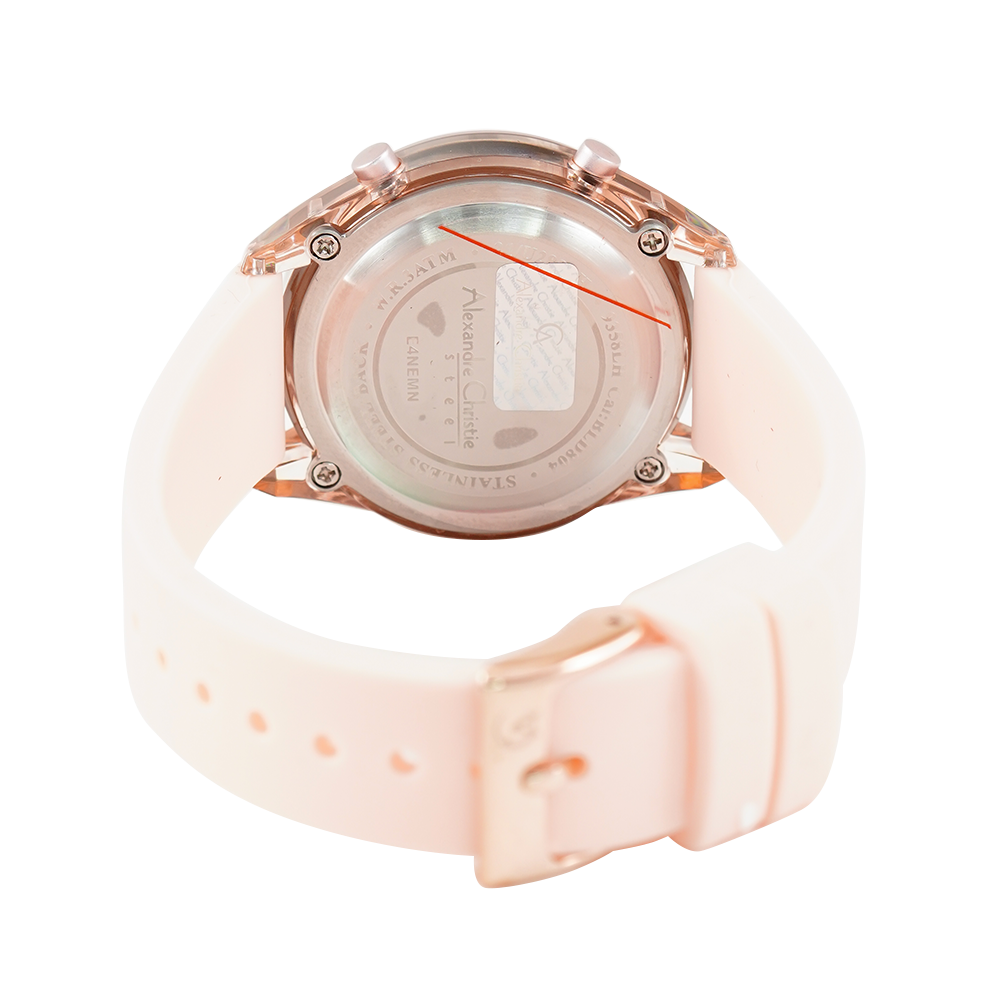 Jam Tangan Alexandre Christie AC 9358 LHRRGBALK Women Digital Dial Pink Rubber Strap