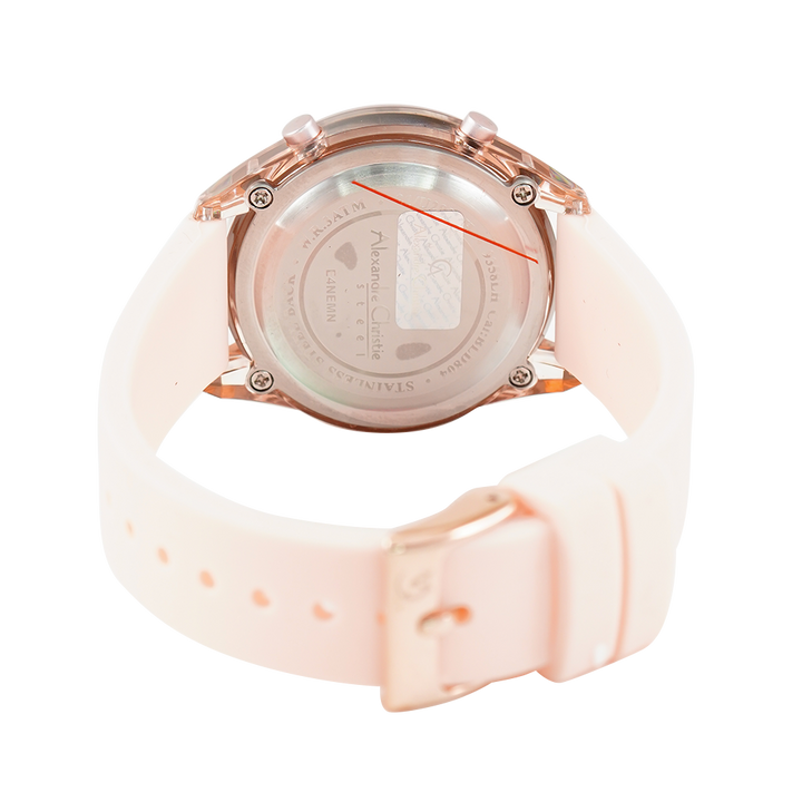 Jam Tangan Alexandre Christie AC 9358 LHRRGBALK Women Digital Dial Pink Rubber Strap