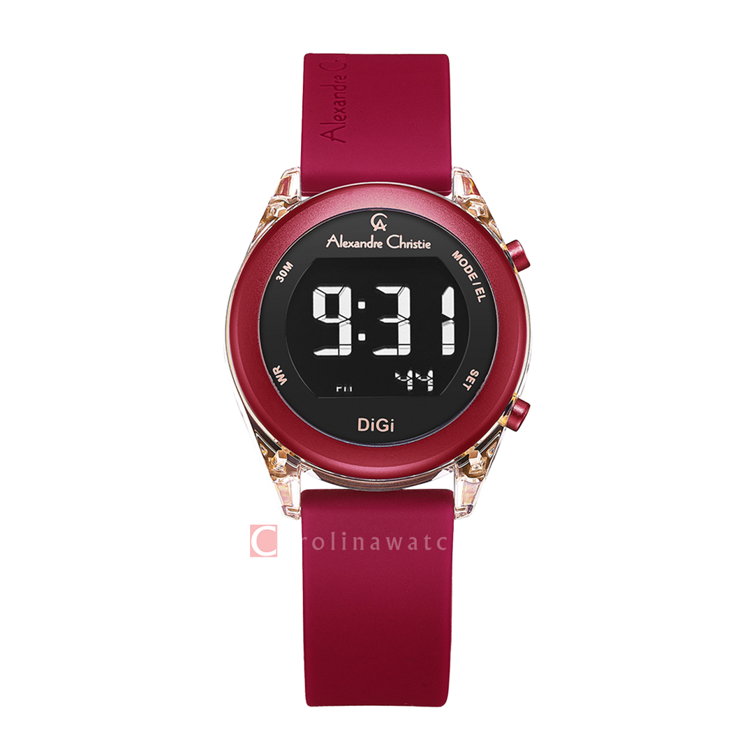 Jam Tangan Alexandre Christie AC 9358 LHRRGBARE Women Digital Dial Red Rubber Strap