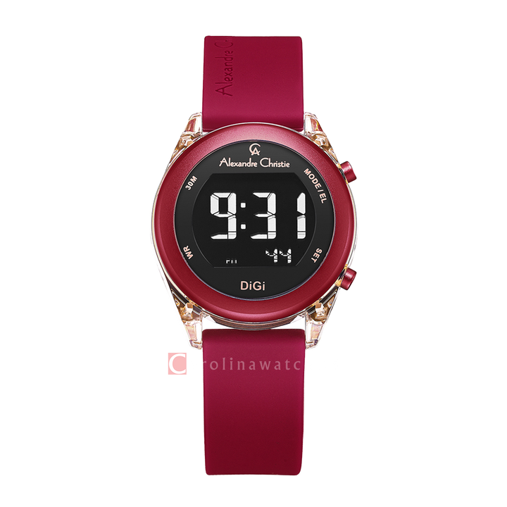 Jam Tangan Alexandre Christie AC 9358 LHRRGBARE Women Digital Dial Red Rubber Strap