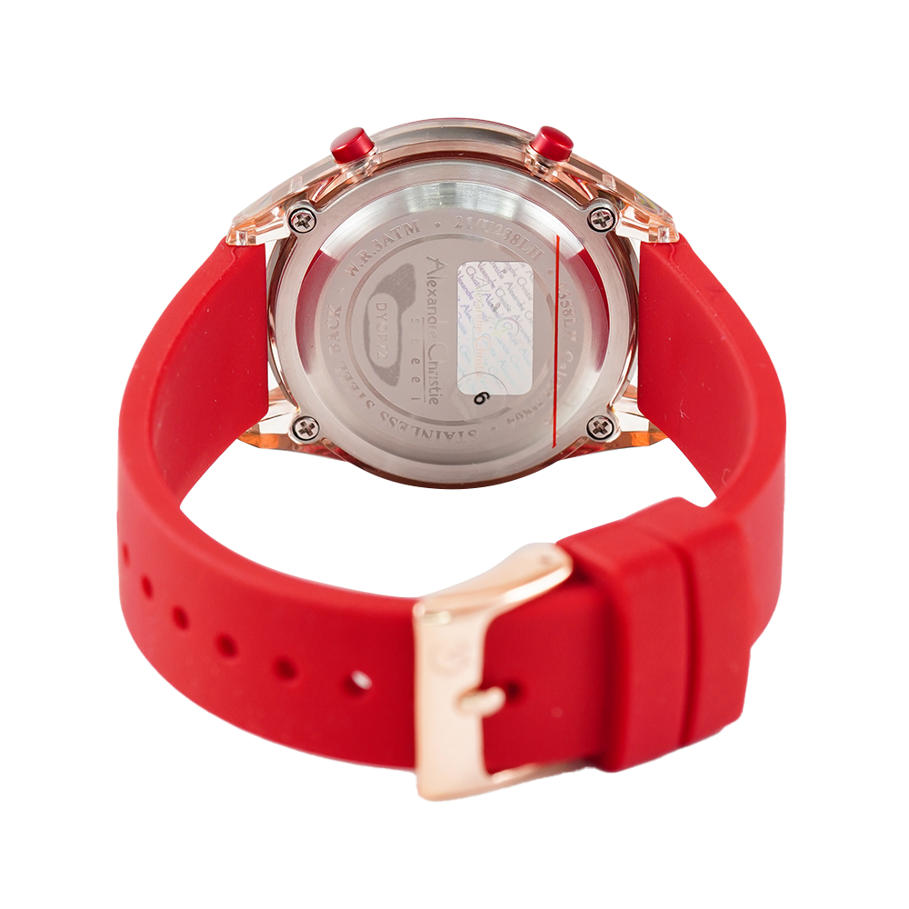 Jam Tangan Alexandre Christie AC 9358 LHRRGBARE Women Digital Dial Red Rubber Strap