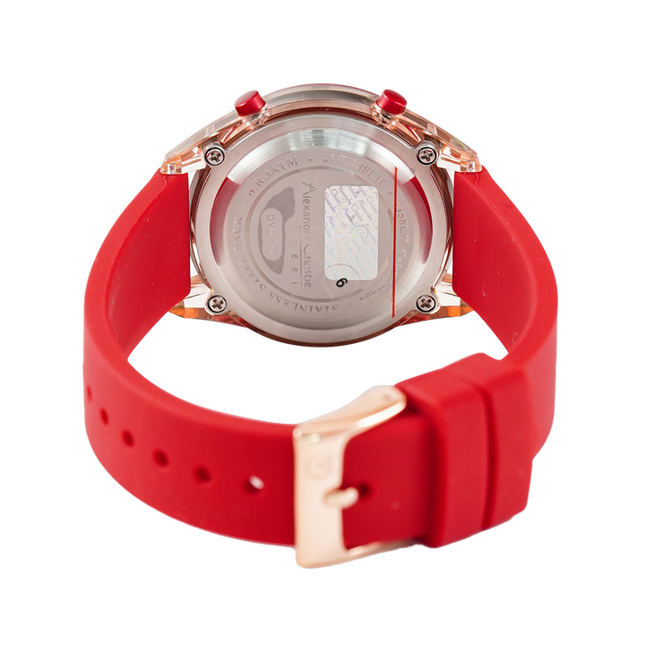Jam Tangan Alexandre Christie AC 9358 LHRRGBARE Women Digital Dial Red Rubber Strap
