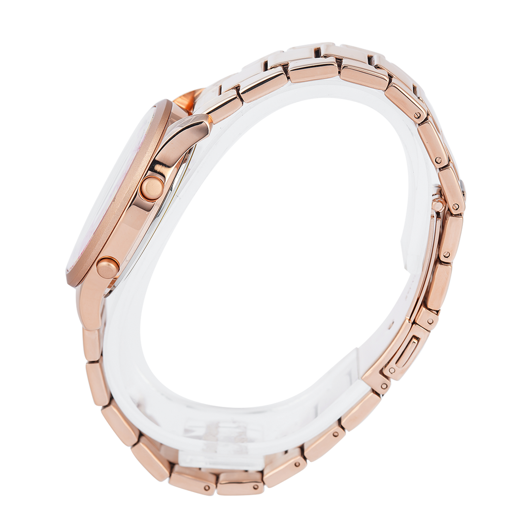 Jam Tangan Alexandre Christie DIGI AC 9363 LHBRGLK Women Rose Flower Motif Digital Dial Rose Gold Stainless Steel Strap