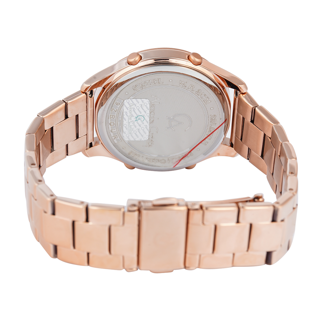 Jam Tangan Alexandre Christie DIGI AC 9363 LHBRGLK Women Rose Flower Motif Digital Dial Rose Gold Stainless Steel Strap