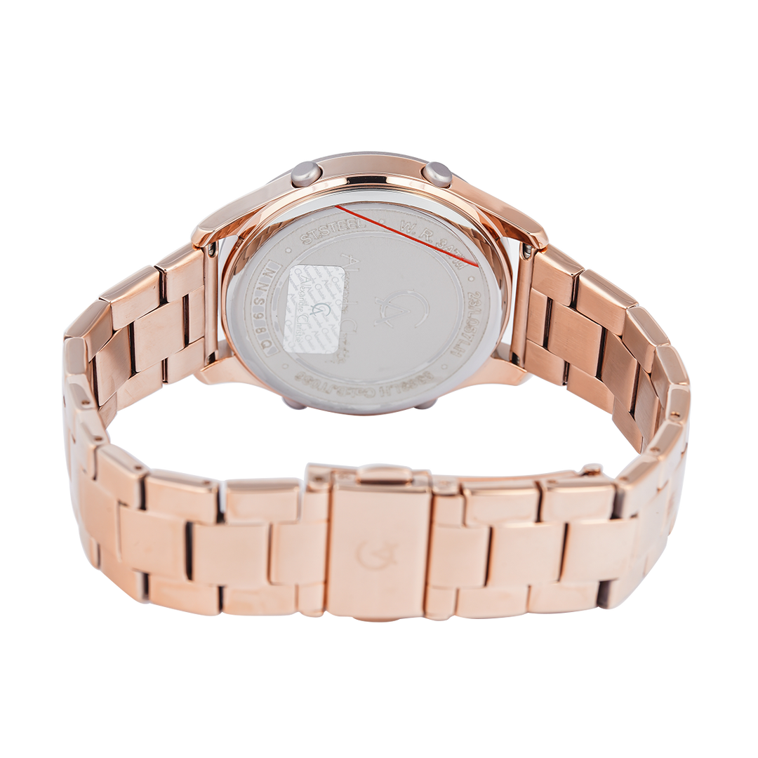 Jam Tangan Alexandre Christie DIGI AC 9363 LHBRGLPBA Women Light Grey Digital Dial Rose Gold Stainless Steel Strap