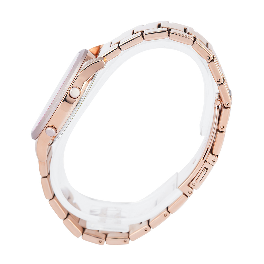 Jam Tangan Alexandre Christie DIGI AC 9363 LHBRGPN Women Pink Flower Motif Digital Dial Rose Gold Stainless Steel Strap