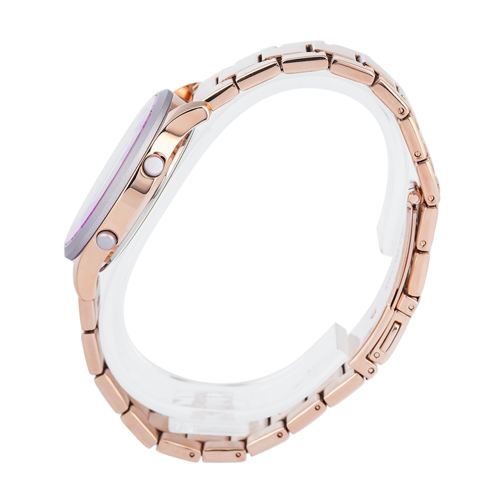 Jam Tangan Alexandre Christie DIGI AC 9363 LHBRGPU Women Light Purple Flower Motif Digital Dial Rose Gold Stainless Steel Strap