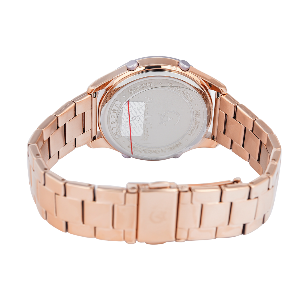 Jam Tangan Alexandre Christie DIGI AC 9363 LHBRGPUBA Women Light Purple Digital Dial Rose Gold Stainless Steel Strap