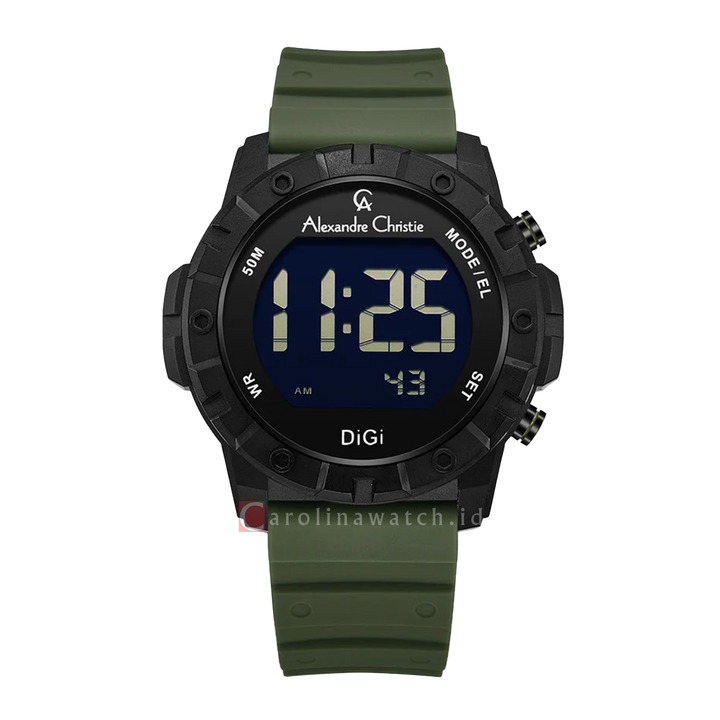 Jam Tangan Alexandre Christie Digi AC 9364 MHRIPBAGN Men Digital Dial Green Rubber Strap