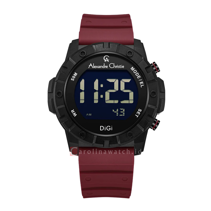 Jam Tangan Alexandre Christie Digi AC 9364 MHRIPBARE Men Digital Dial Red Rubber Strap