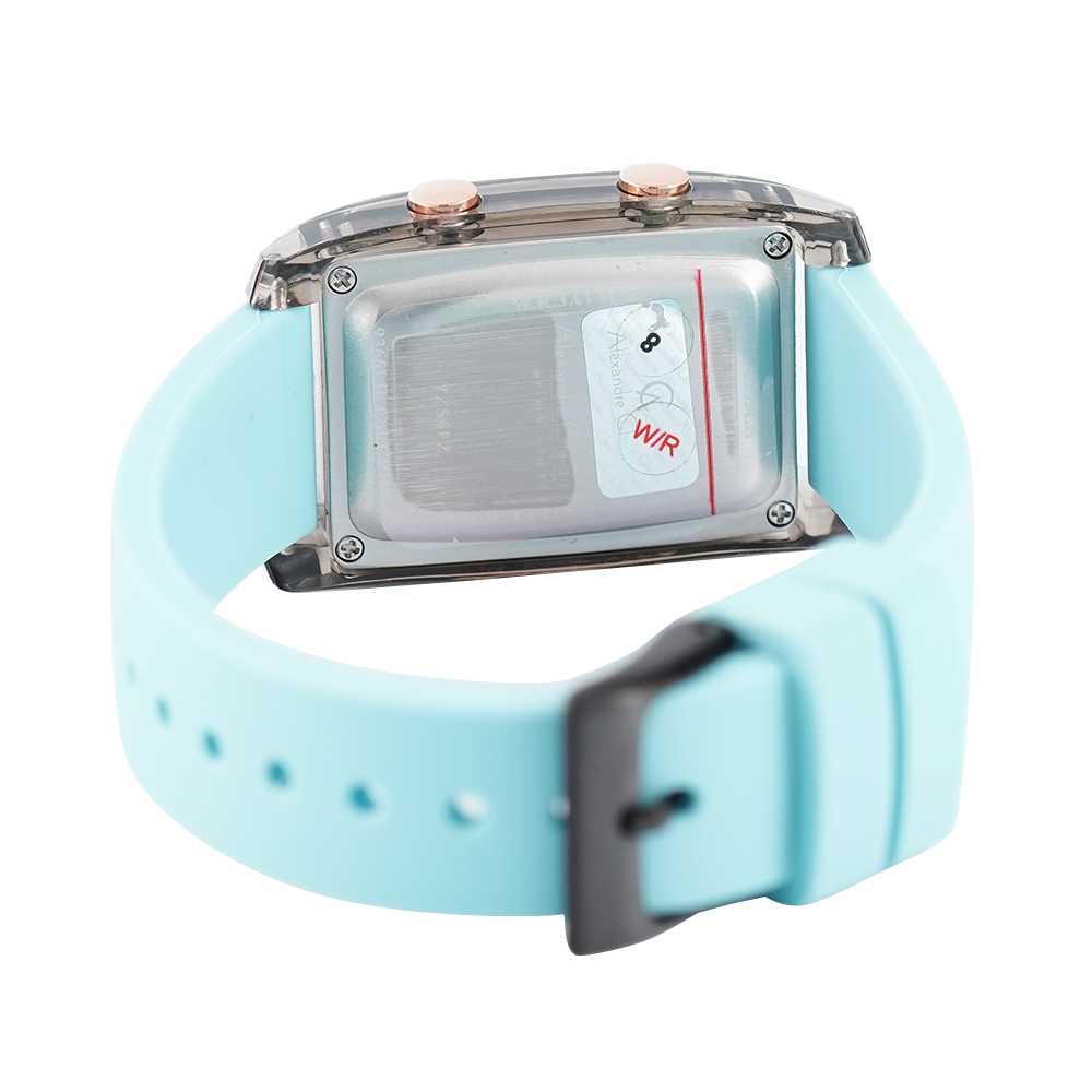 Jam Tangan Alexandre Christie AC 9366 LHRIPBALB Women Digital Dial Light Blue Rubber Strap