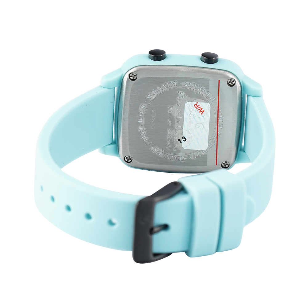 Jam Tangan Alexandre Christie AC 9369 LHRIUBA Women Digital Dial Light Blue Rubber Strap