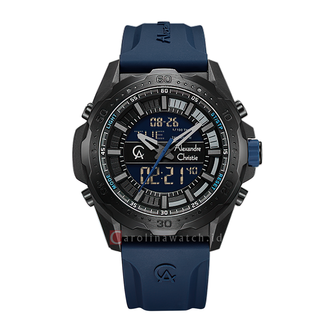 Jam Tangan Alexandre Christie AC 9370 MHRIPBABU Men Digital Analog Dial Blue Rubber Strap
