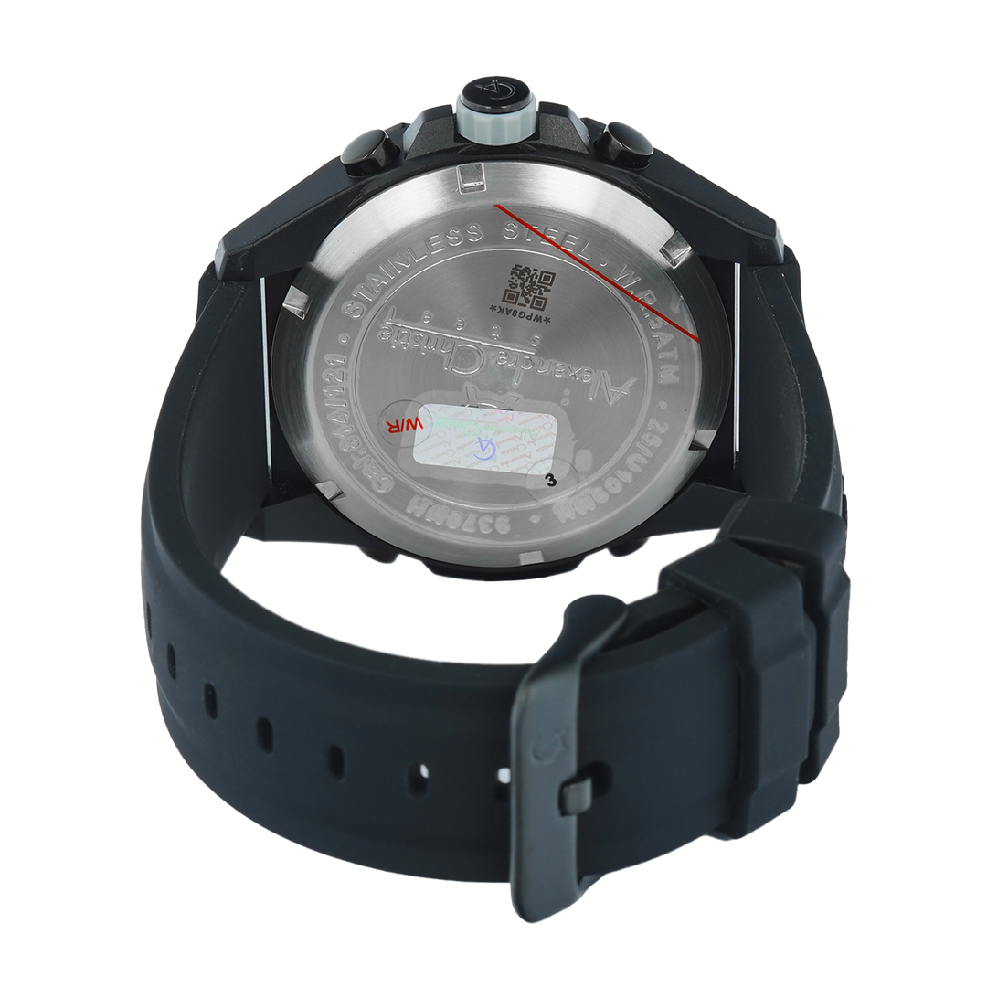 Jam Tangan Alexandre Christie AC 9370 MHRIPBASL Men Digital Analog Dial Black Rubber Strap
