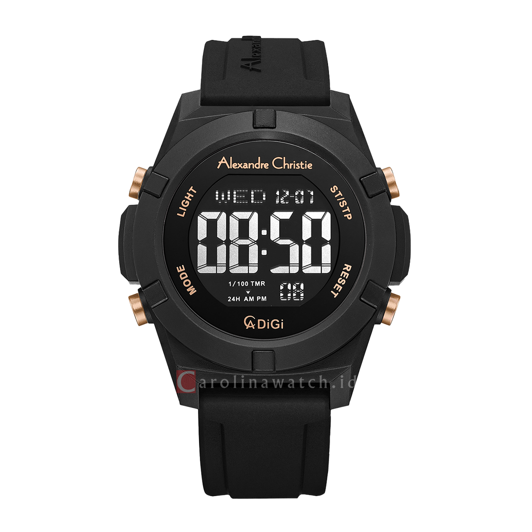 Jam Tangan Alexandre Christie Digi AC 9371 MHRIPBARG MenBlack Digital Dial Black Rubber Strap