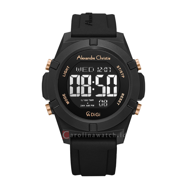 Jam Tangan Alexandre Christie Digi AC 9371 MHRIPBARG MenBlack Digital Dial Black Rubber Strap