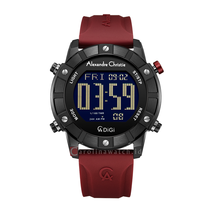 Jam Tangan Alexandre Christie DIGI AC 9373 MHRIPBARE Men Digital Dial Red Rubber Strap