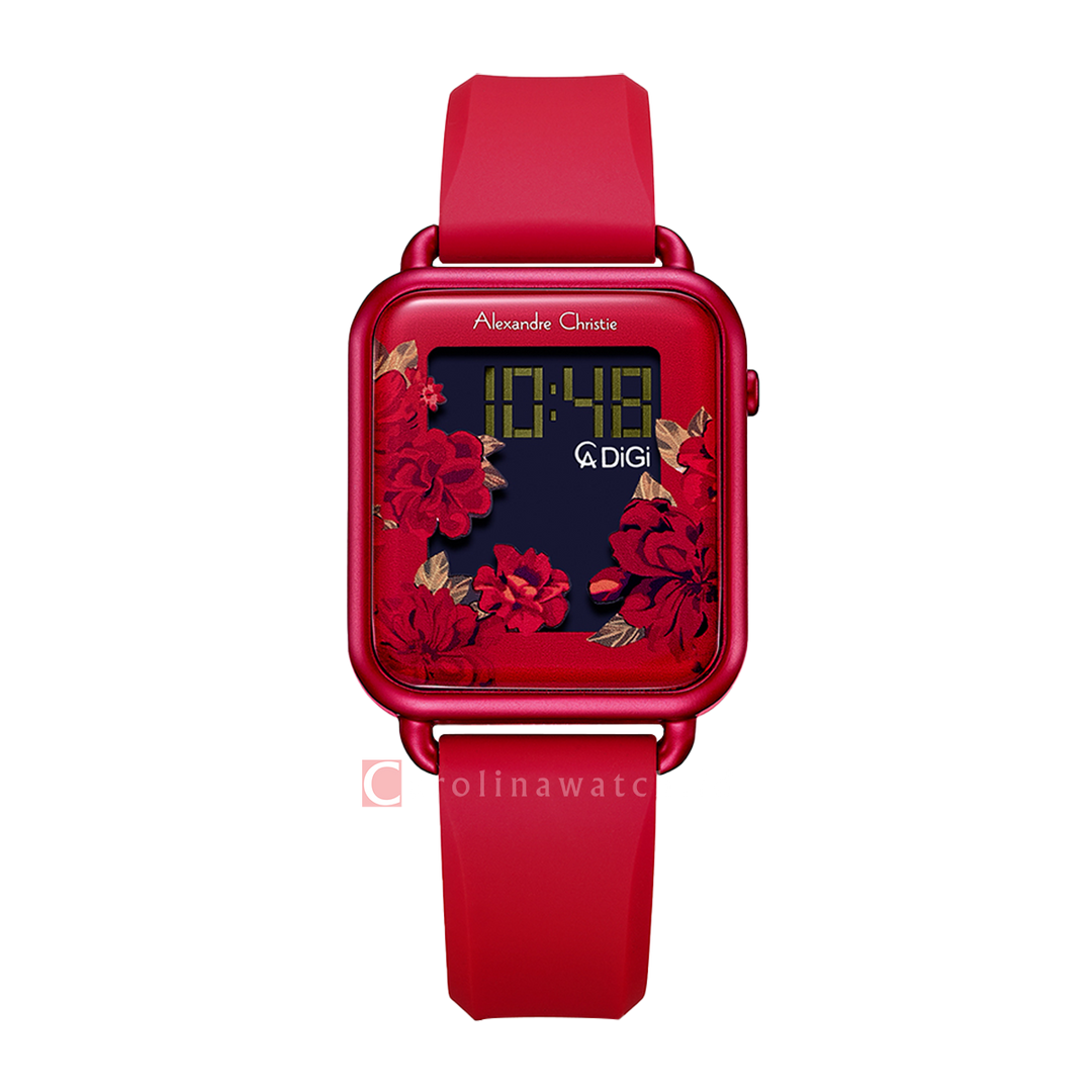 Jam Tangan Alexandre Christie AC 9378 LHRIPREBA Women Digital Dial Red Rubber Strap