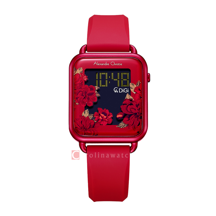 Jam Tangan Alexandre Christie AC 9378 LHRIPREBA Women Digital Dial Red Rubber Strap