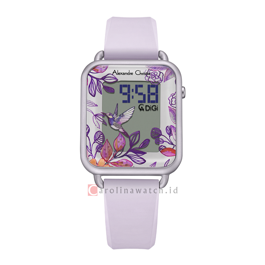 Jam Tangan Alexandre Christie AC 9378 LHRRGLP Women Digital Dial Light Purple Rubber Strap