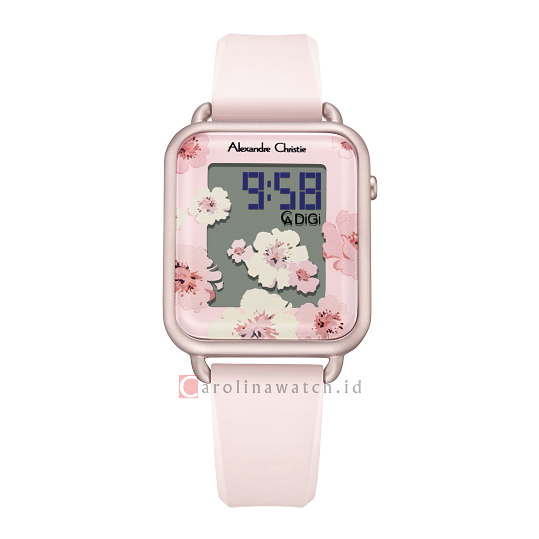 Jam Tangan Alexandre Christie AC 9378 LHRRGRG Women Digital Dial Pink Rubber Strap