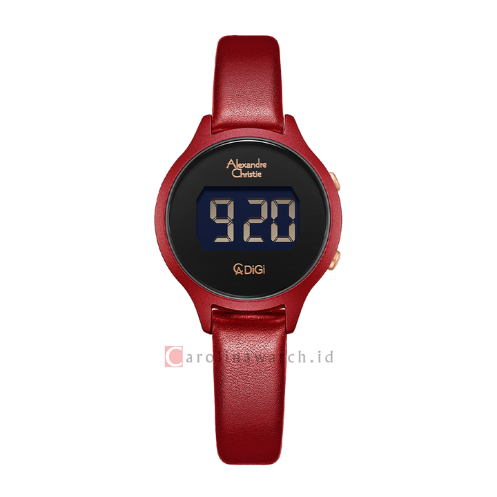 Jam Tangan Alexandre Christie DIGI AC 9379 LHLREBA Women Digital Dial Red Leather Strap