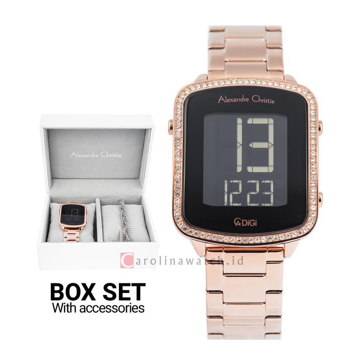 Jam Tangan Alexandre Christie Digi AC 9380 LHBRGBA Women Digital Dial Rose Gold Stainless Steel Strap