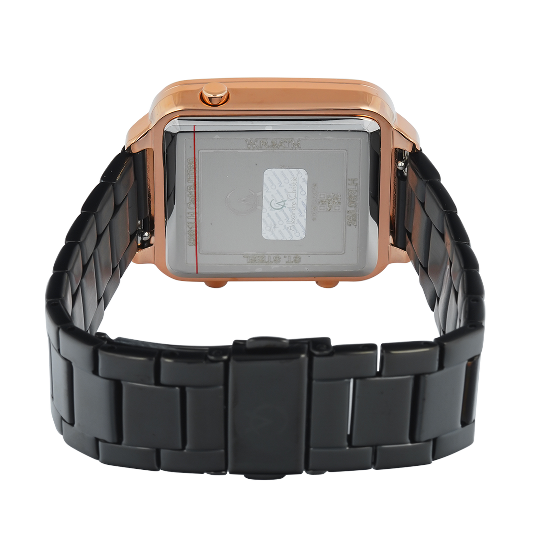 Jam Tangan Alexandre Christie DIGI AC 9381 LHBBRBA Women Digital Dial Black Stainless Steel Strap Extra Genuine Leather Strap