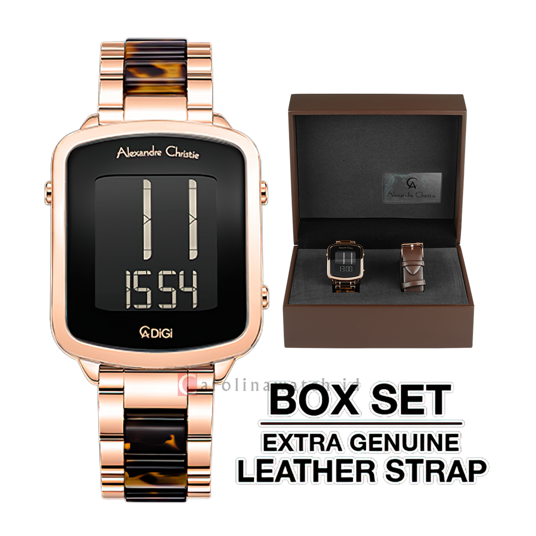 Jam Tangan Alexandre Christie DIGI AC 9381 LHBRGBABO Women Digital Dial Dual Tone Stainless Steel Strap