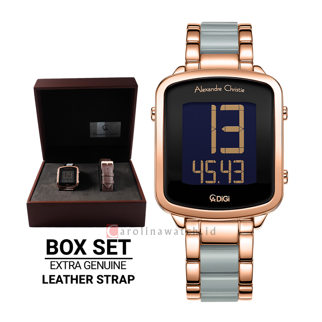 Jam Tangan Alexandre Christie DIGI AC 9381 LHBRGBAGR Women Digital Dial Dual Tone Stainless Steel Strap