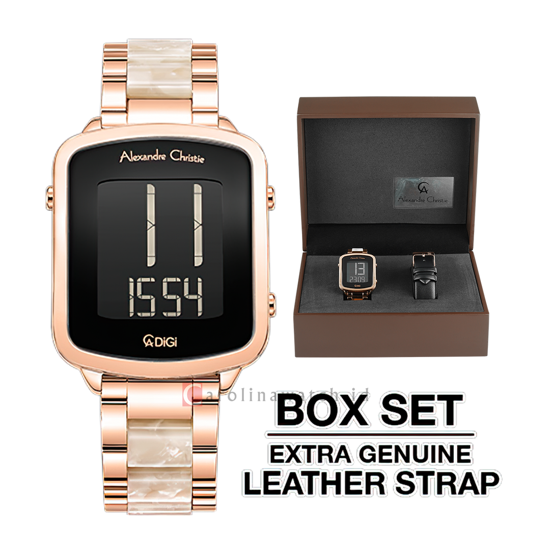Jam Tangan Alexandre Christie DIGI AC 9381 LHBRGBAIV Women Digital Dial Dual Tone Stainless Steel Strap