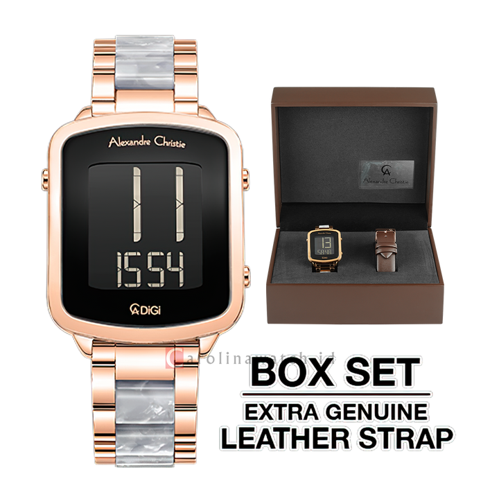 Jam Tangan Alexandre Christie DIGI AC 9381 LHBRGBALB Women Digital Dial Dual Tone Stainless Steel Strap