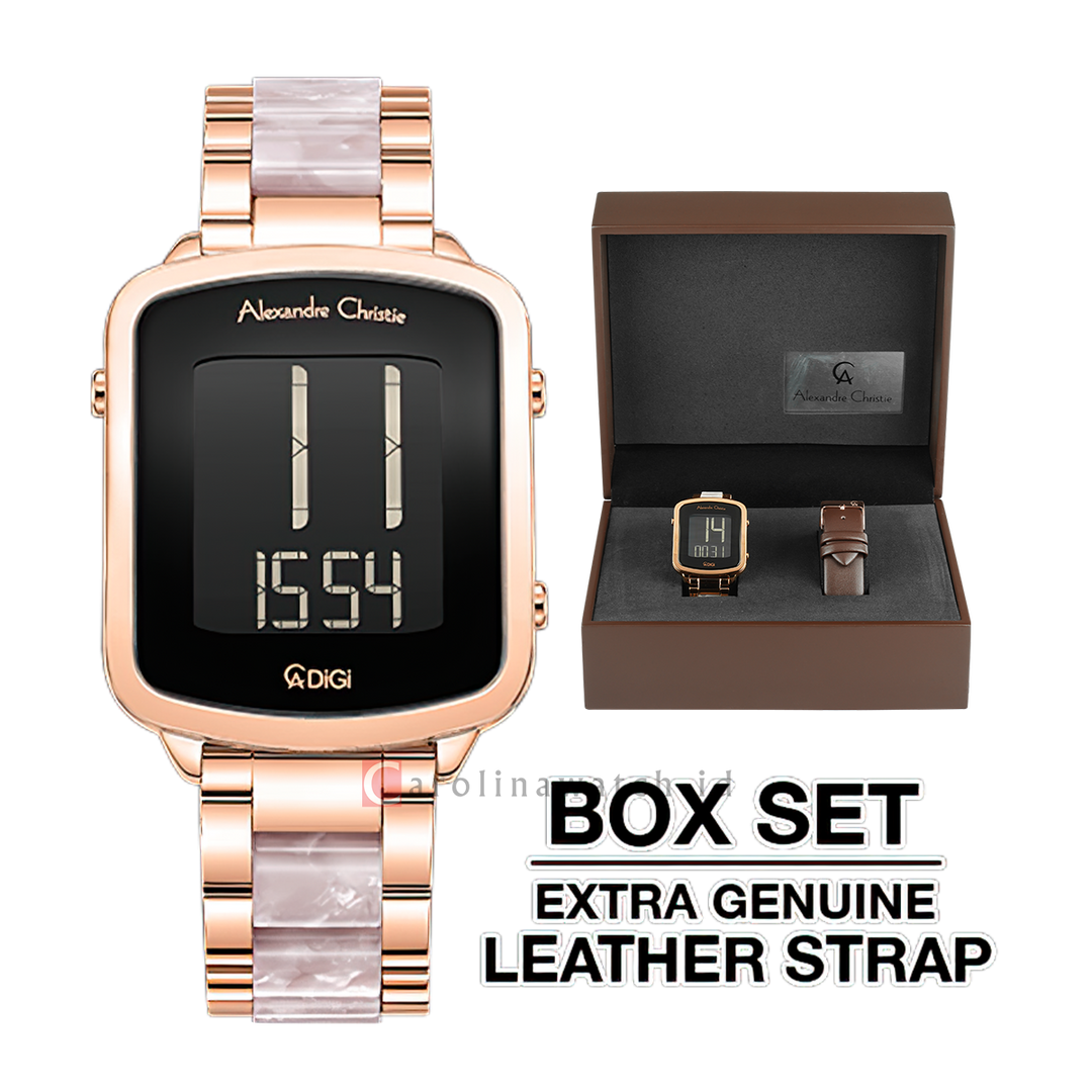 Jam Tangan Alexandre Christie DIGI AC 9381 LHBRGBALP Women Digital Dial Dual Tone Stainless Steel Strap
