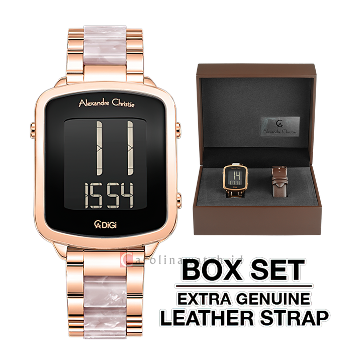 Jam Tangan Alexandre Christie DIGI AC 9381 LHBRGBALP Women Digital Dial Dual Tone Stainless Steel Strap