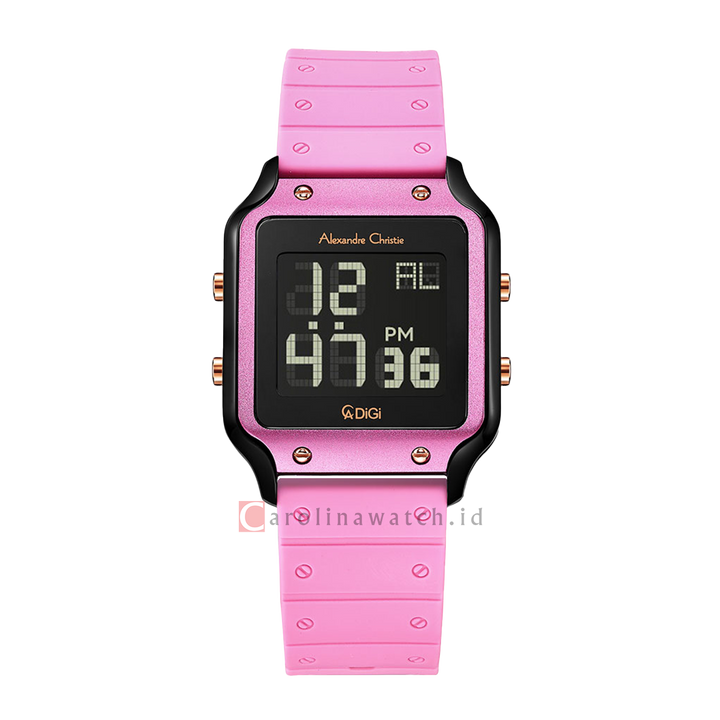 Jam Tangan Alexandre Christie AC 9382 LHRBRBAPN Women Digital Dial Pink Rubber Strap