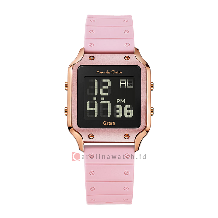 Jam Tangan Alexandre Christie DIGI AC 9382 LHRRGBALK Women Digital Dial Pink Rubber Strap