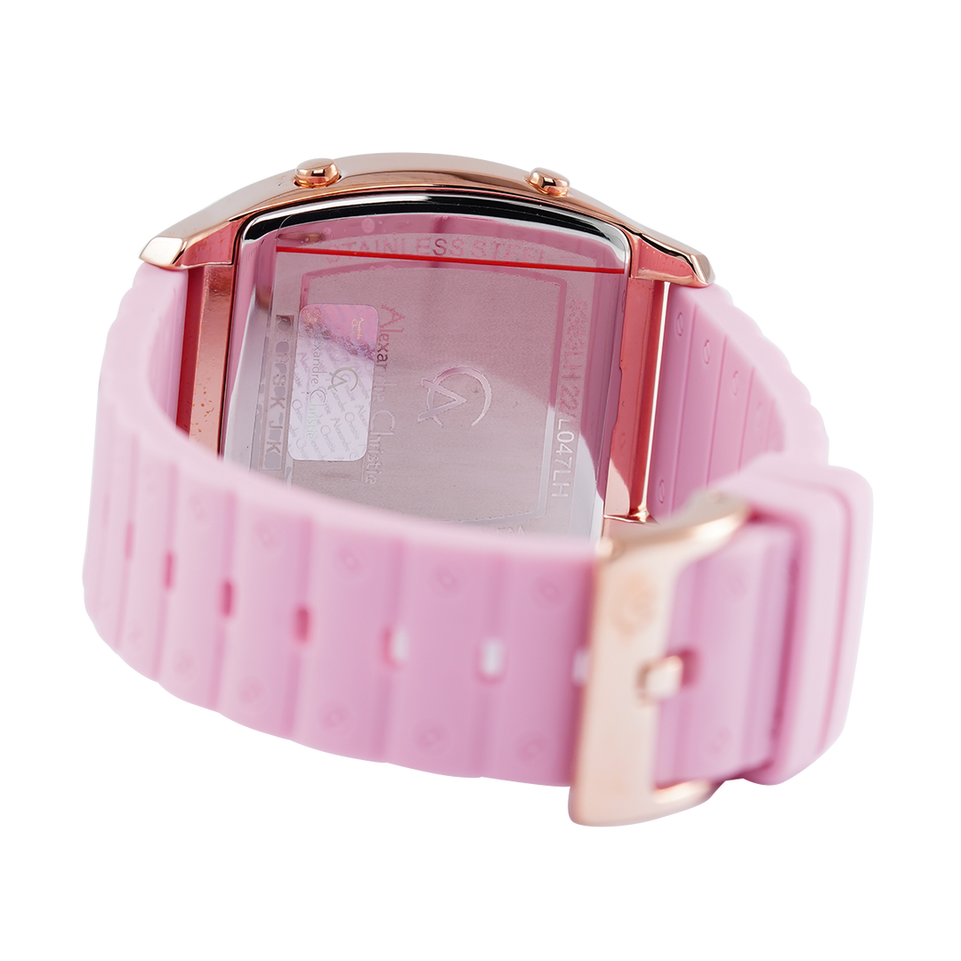 Jam Tangan Alexandre Christie AC 9383 LHRRGBAPN Women Black Dial Pink Rubber Strap