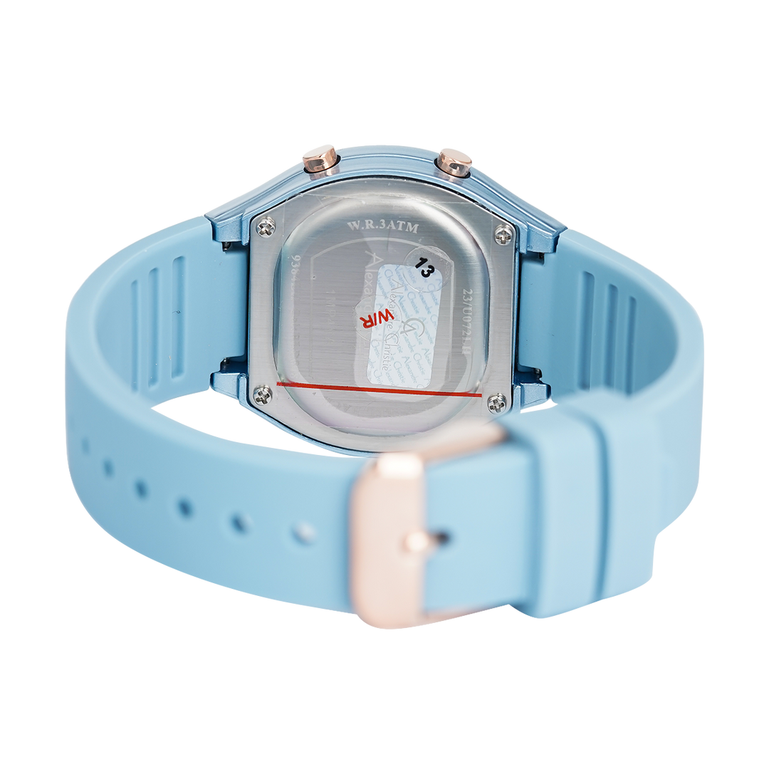 Jam Tangan Alexandre Christie Digi AC 9384 LHRRGLB Women Digital Dial Light Blue Rubber Strap