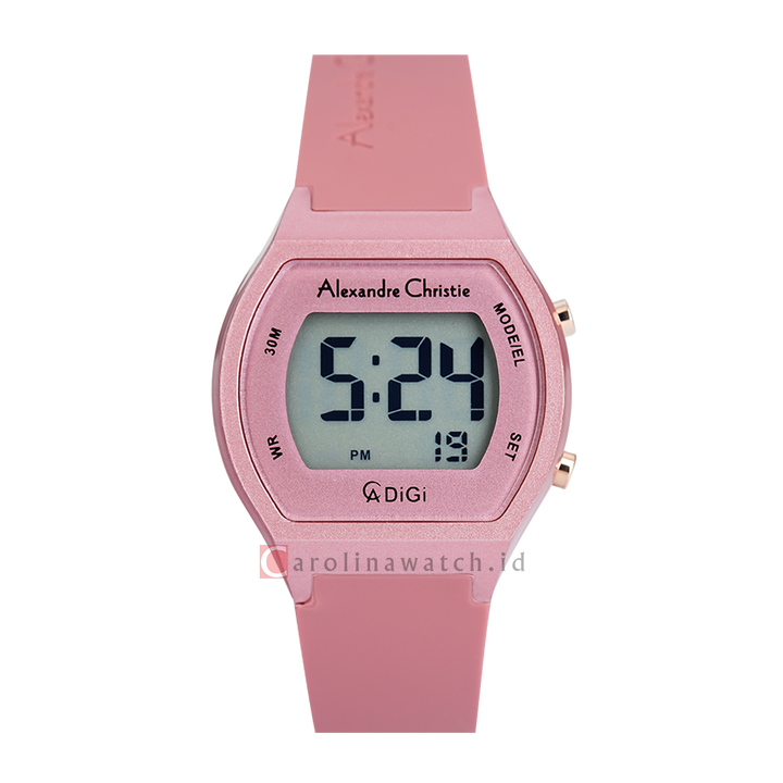 Jam Tangan Alexandre Christie Digi AC 9384 LHRRGPN Women Digital Dial Pink Rubber Strap