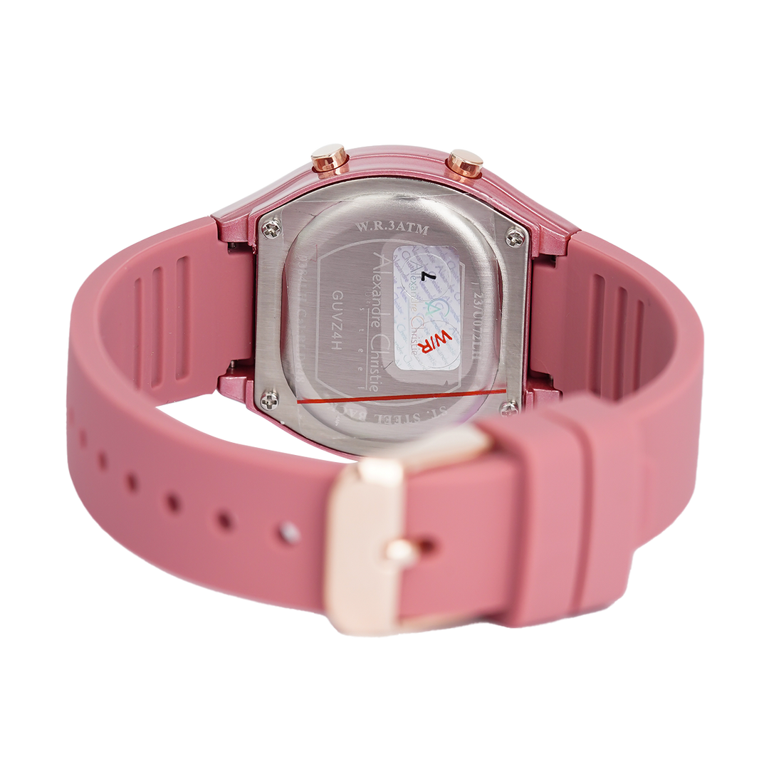 Jam Tangan Alexandre Christie Digi AC 9384 LHRRGPN Women Digital Dial Pink Rubber Strap