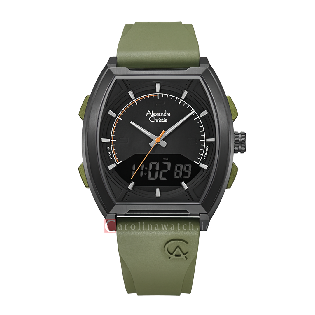 Jam Tangan Alexandre Christie AC 9390 MHRIPBAGN Men Black Digital Analog Dial Green Rubber Strap