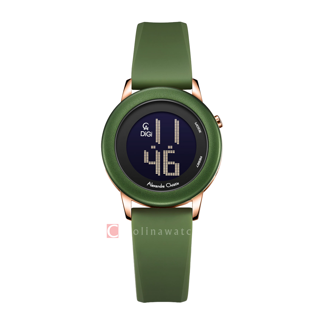 Jam Tangan Alexandre Christie Digi AC 9393 LHRRGGNBA Women Digital Dial Green Rubber Strap