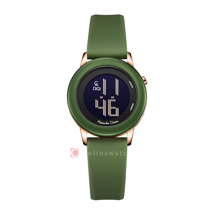 Jam Tangan Alexandre Christie Digi AC 9393 LHRRGGNBA Women Digital Dial Green Rubber Strap