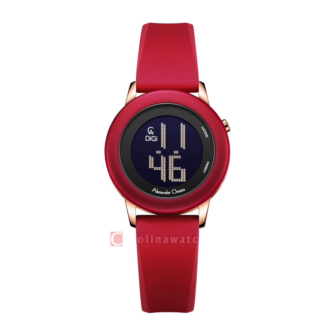 Jam Tangan Alexandre Christie Digi AC 9393 LHRRGREBA Women Digital Dial Red Rubber Strap