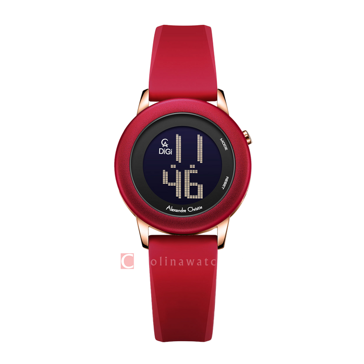 Jam Tangan Alexandre Christie Digi AC 9393 LHRRGREBA Women Digital Dial Red Rubber Strap