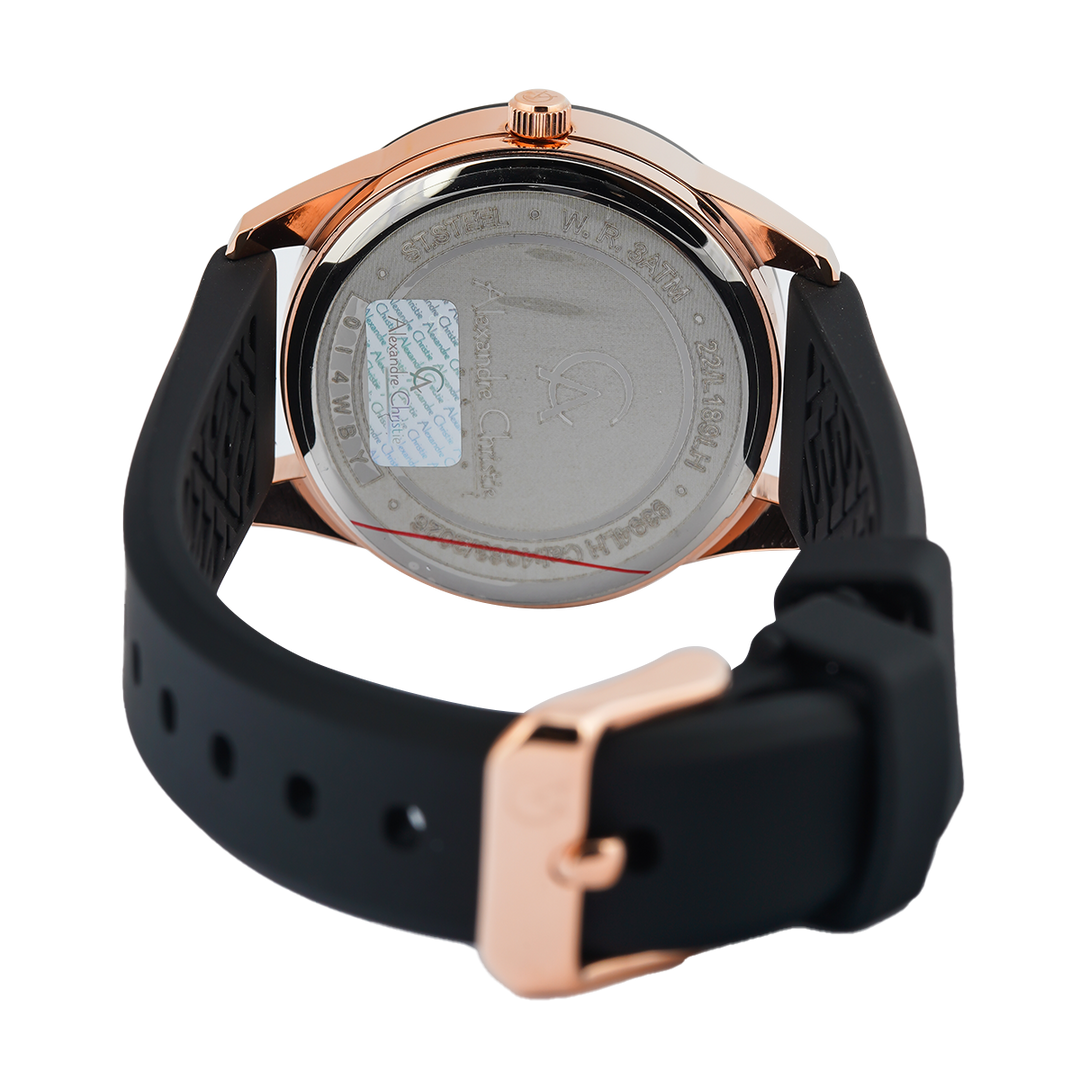 Jam Tangan Alexandre Christie Passion AC 9394 LHRRGBA Women Black Dial Black Rubber Strap
