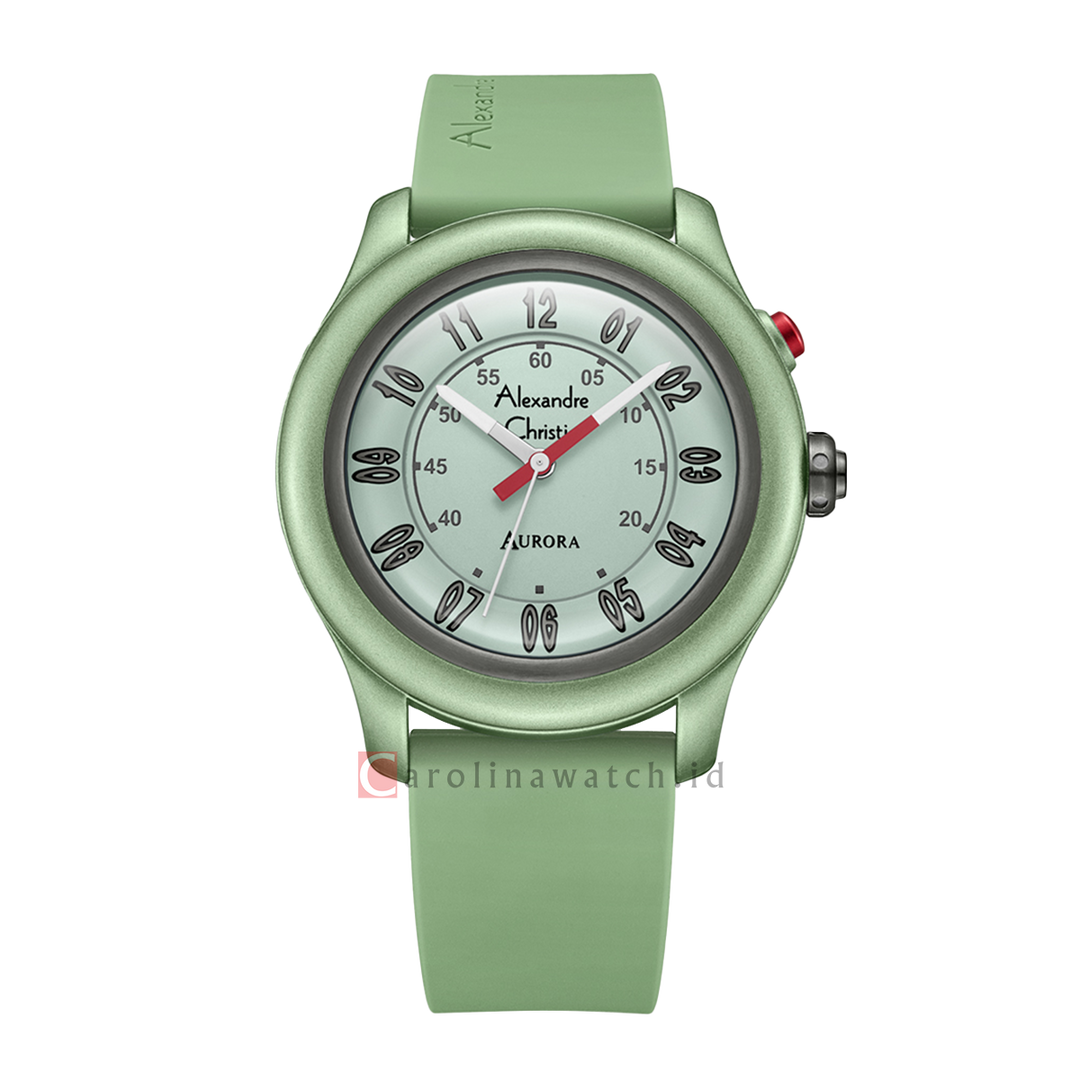 Jam Tangan Alexandre Christie Aurora AC 9397 MHRIGGN Men Light Green Dial Green Rubber Strap